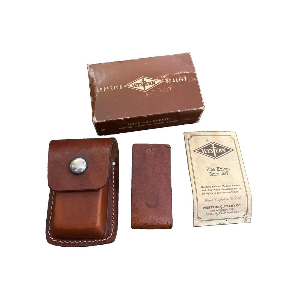 Vtg Western USA 991 Handi Hone Skinning Knife Sharpening Stone W Sheath
